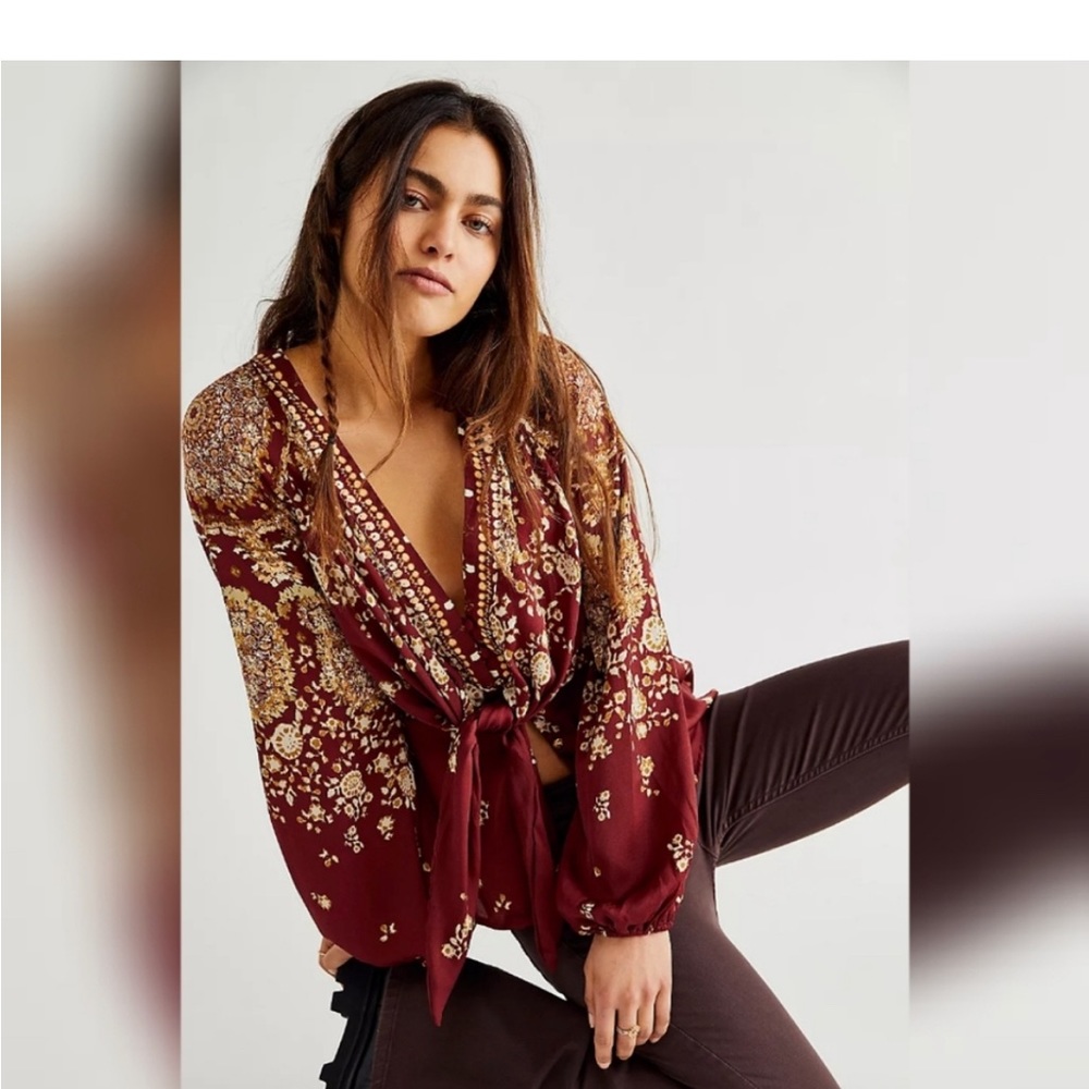 Free People Run Free Blouse Chocolate Combo